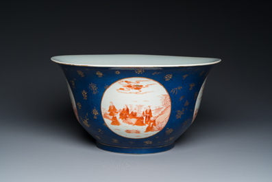 A large Chinese powder-blue and iron-red 'eight immortals' bowl, 19th C.