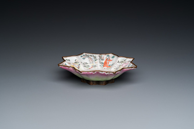 A rare Chinese Canton enamel 'eight immortals' star-shaped dish, Qianlong