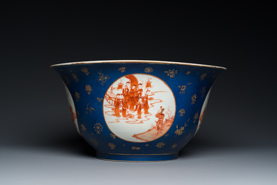 A large Chinese powder-blue and iron-red 'eight immortals' bowl, 19th C.