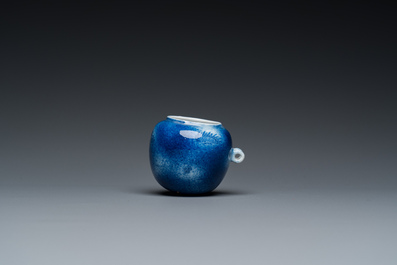 A Chinese powder-blue-glazed bird feeder with a dragon, 19th C.