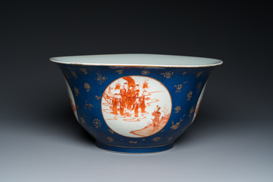 A large Chinese powder-blue and iron-red 'eight immortals' bowl, 19th C.