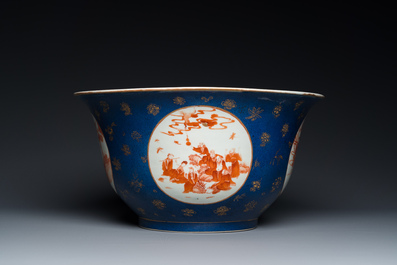 A large Chinese powder-blue and iron-red 'eight immortals' bowl, 19th C.