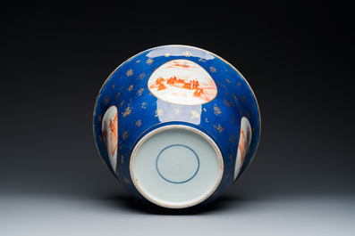 A large Chinese powder-blue and iron-red 'eight immortals' bowl, 19th C.