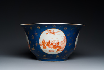 A large Chinese powder-blue and iron-red 'eight immortals' bowl, 19th C.