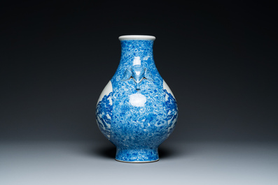 A Chinese blue and white 'hu' vase with elephant head handles, Qianlong mark, Republic