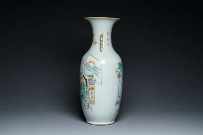 A Chinese famille rose 'scholars' vase with two-sided design, signed Cai Yun Xuan 彩雲軒, dated 1919
