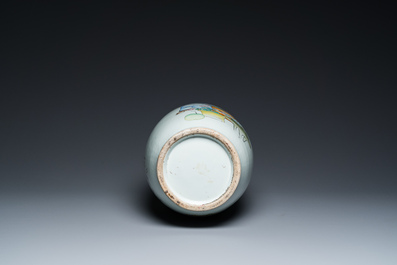 A Chinese famille rose 'scholars' vase with two-sided design, signed Cai Yun Xuan 彩雲軒, dated 1919