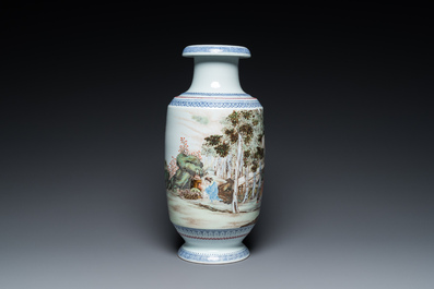 A Chinese famille rose 'musicians' vase, Hongxian mark, Republic