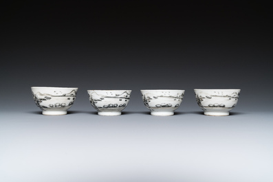 A Chinese grisaille 11-piece tea service with a European lady with a child, Qianlong