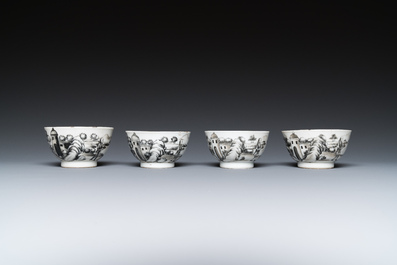 A Chinese grisaille 11-piece tea service with a European lady with a child, Qianlong