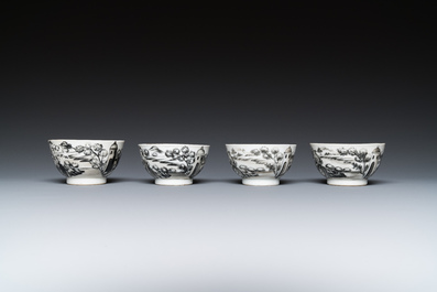 A Chinese grisaille 11-piece tea service with a European lady with a child, Qianlong