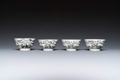 A Chinese grisaille 11-piece tea service with a European lady with a child, Qianlong