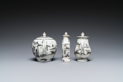 A Chinese grisaille 11-piece tea service with a European lady with a child, Qianlong
