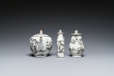 A Chinese grisaille 11-piece tea service with a European lady with a child, Qianlong