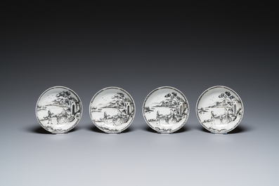 A Chinese grisaille 11-piece tea service with a European lady with a child, Qianlong