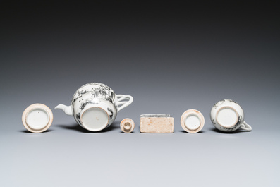 A Chinese grisaille 11-piece tea service with a European lady with a child, Qianlong