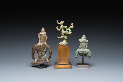 Drie bronzen Khmer sculpturen van Boeddha, Himmapan en Uma, Cambodja en Thailand, Bayon, 11e eeuw en later