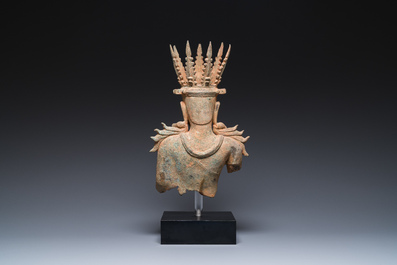 A Burmese bronze crowned Buddha, probably Haripunchai period, 12/13th C.