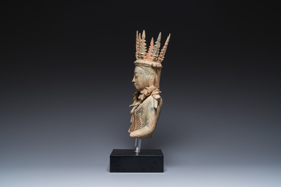 A Burmese bronze crowned Buddha, probably Haripunchai period, 12/13th C.