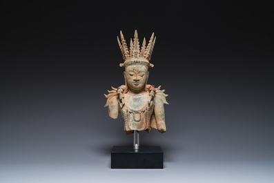 A Burmese bronze crowned Buddha, probably Haripunchai period, 12/13th C.