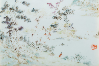 A Chinese qianjiang cai 'mountainous landscape' plaque, 19th C.
