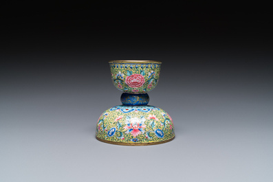 A rare Chinese yellow-ground Canton enamel spittoon, Qianlong