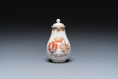 A Chinese famille rose armorial jug and cover with the arms of De Riet and Bouillon for the Dutch market, Qianlong