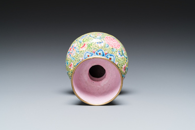 A rare Chinese yellow-ground Canton enamel spittoon, Qianlong
