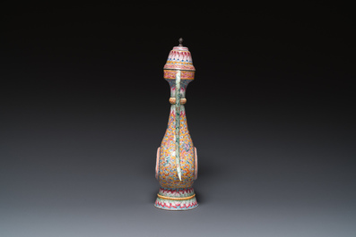 A large Chinese yellow-ground Canton enamel ewer and cover, Qianlong