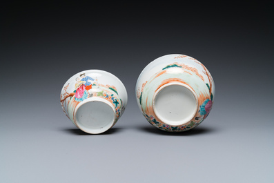 Twee fijne Chinese famille rose kommen met Europees decor, Qianlong