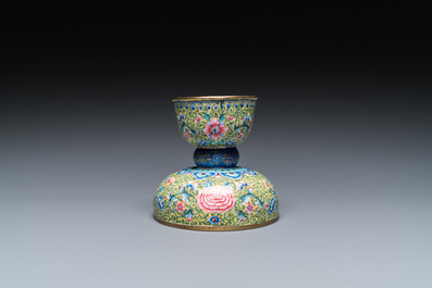 A rare Chinese yellow-ground Canton enamel spittoon, Qianlong