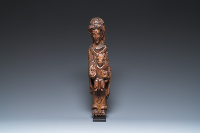 Sedes Sapientiae en ch&acirc;taignier sculpt&eacute; et polychrom&eacute;, Espagne, Catalogne, 14&egrave;me