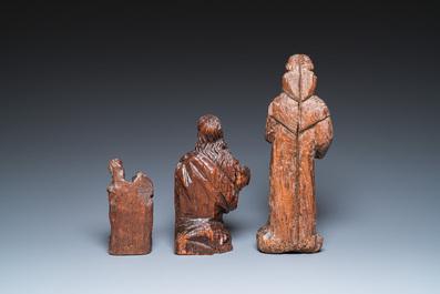 Vier diverse religieuze houten sculpturen, 16/17e eeuw