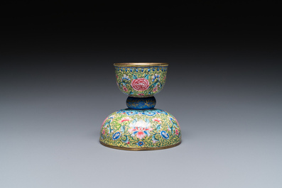 A rare Chinese yellow-ground Canton enamel spittoon, Qianlong