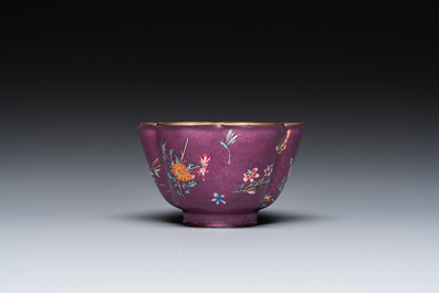 A rare Chinese Canton enamel purple-ground bowl, Shou 寿 mark, Yongzheng/Qianlong
