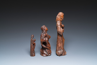 Vier diverse religieuze houten sculpturen, 16/17e eeuw