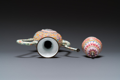 A large Chinese yellow-ground Canton enamel ewer and cover, Qianlong