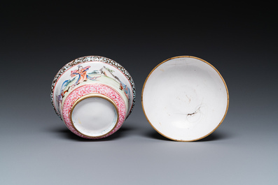 A Chinese Canton enamel 'foreigners' bowl and cover, Yongzheng