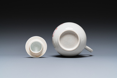 A Chinese famille rose armorial jug and cover with the arms of De Riet and Bouillon for the Dutch market, Qianlong