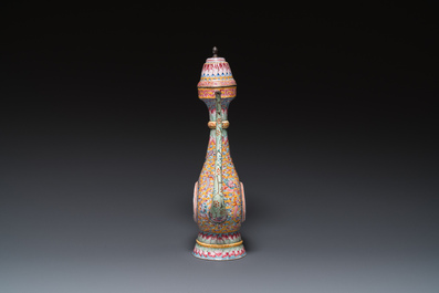 A large Chinese yellow-ground Canton enamel ewer and cover, Qianlong