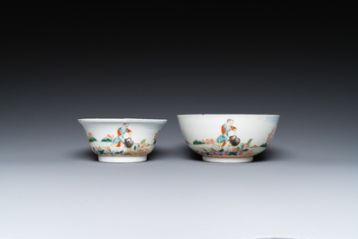 Twee fijne Chinese famille rose kommen met Europees decor, Qianlong