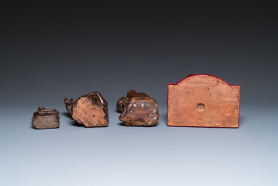 Vier diverse religieuze houten sculpturen, 16/17e eeuw
