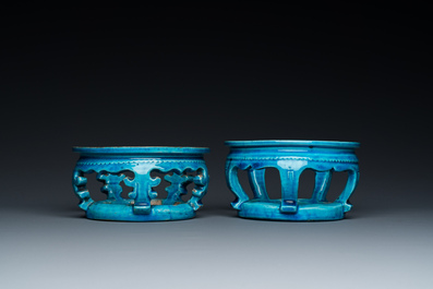 Two Chinese turquoise-glazed ornaments or stands, Kangxi