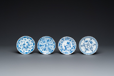 Twelve Chinese blue and white saucers and eight cups, Kangxi