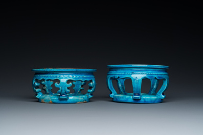 Two Chinese turquoise-glazed ornaments or stands, Kangxi