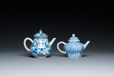 Two Chinese blue and white teapots and covers, Kangxi