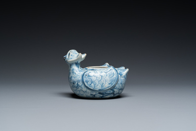 Compte-gouttes en forme de canards jumeaux en porcelaine de Chine en bleu et blanc, Ming