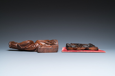 Une Vierge assise et un panneau avec Saint Jean et la Vierge en ch&ecirc;ne sculpt&eacute;, Flandre et/ou Nord de la France, 15/16&egrave;me