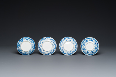 Twelve Chinese blue and white saucers and eight cups, Kangxi