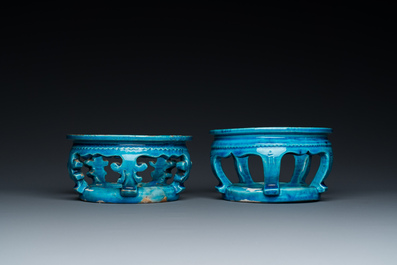 Two Chinese turquoise-glazed ornaments or stands, Kangxi